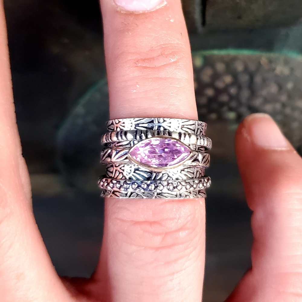 New Pink Topaz 925 Silver Spinner Meditation Ring.
